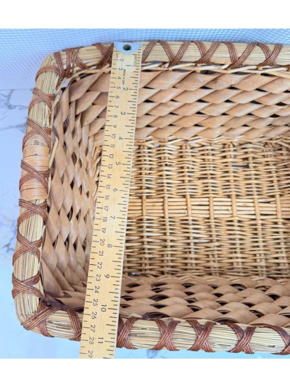 Vintage Hand woven Splint Basket with Intricate Curly Weave.
